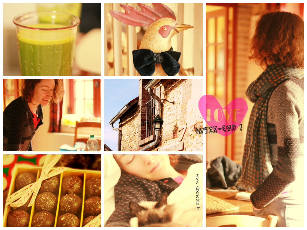 St Valentin, en famille, jus vert, soleil, sieste féline et coq très chic ;)